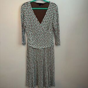 Boden Jersey Knit Faux Wrap Fit and Flare Swing Olive Dress Size 16L 16 Long